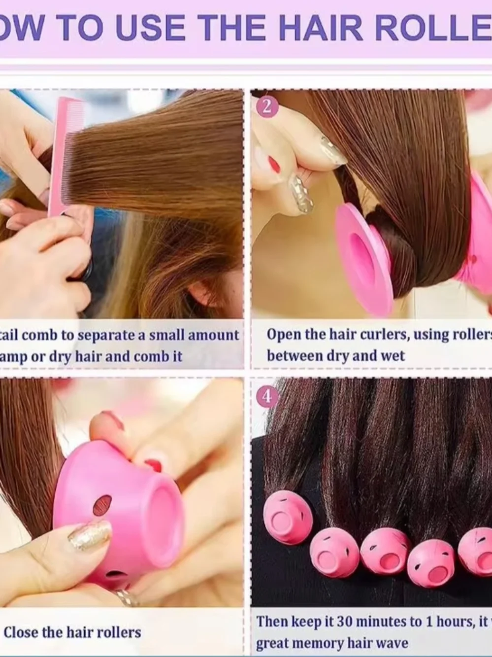 Silicone no-heat hair curlers, sleep rollers set.